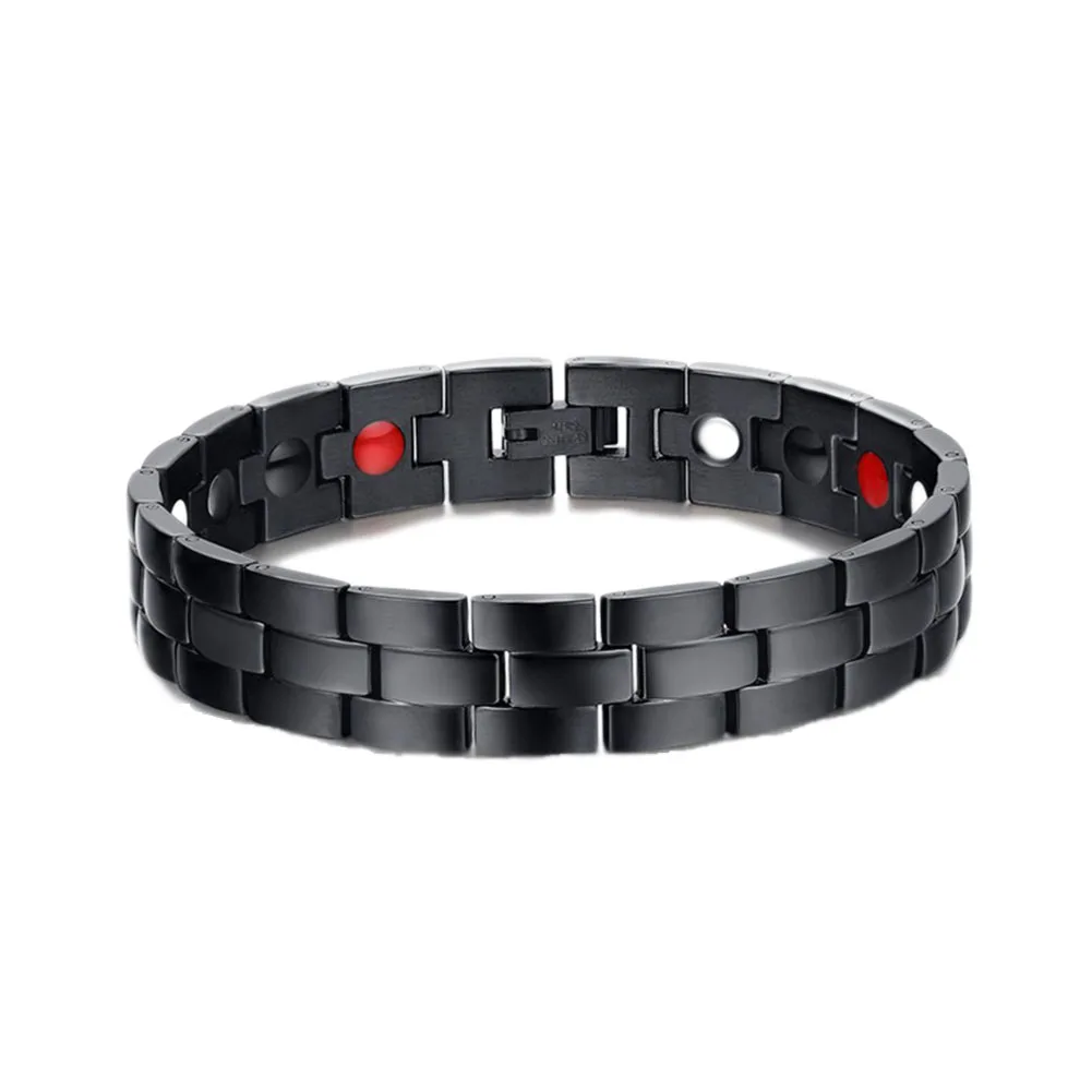 

Elegant Men Black Bracelets Titanium Steel Magnetic Therapy 2 Row 4 in 1 FIR Negative Ion Germanium Bracelet Jewelry