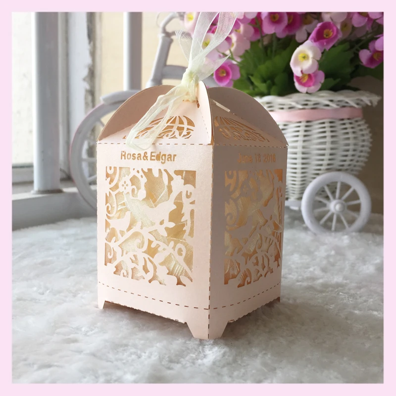 100 шт./лот коробки для конфет Подарочная коробка клетка птиц лазерная резка новые