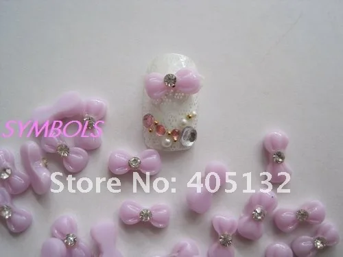 rbr-4-7 Wholesale 200pcs/bag Light Purple Resin Round-Head Rhinestone Bowknot Nail Art Decoration Bow Decoration