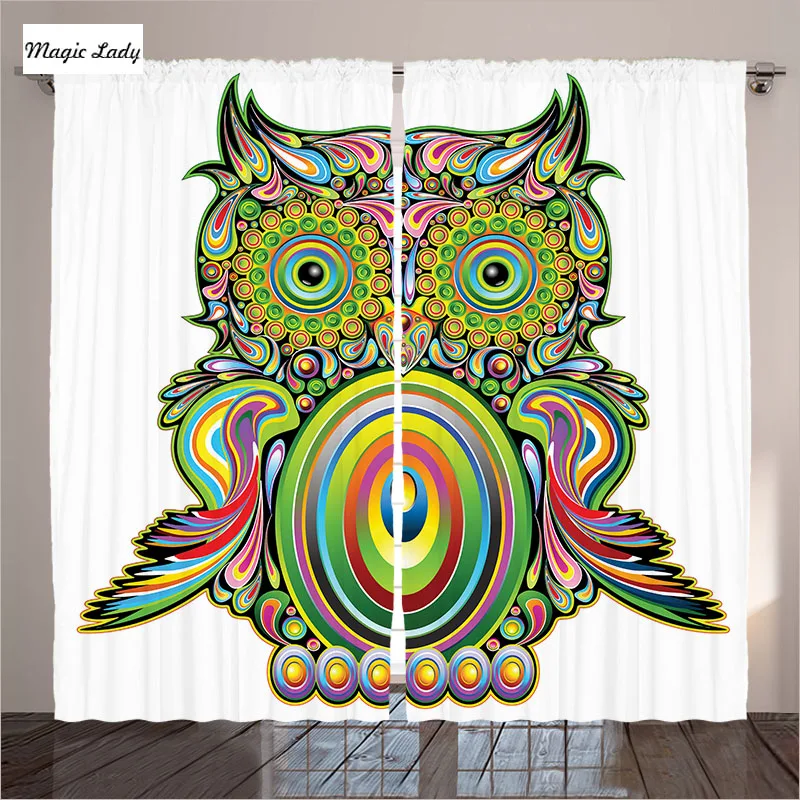 Owl Curtains Living Room Bedroom Ornate Colorful Ethnic Legend Eye