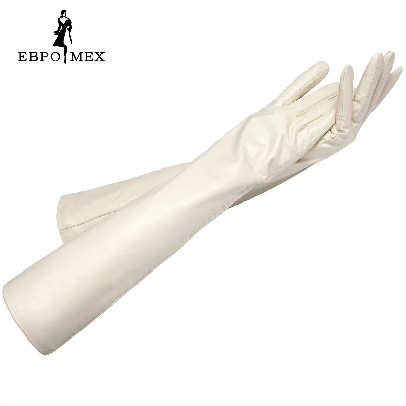 Special Offer Fashion New female leather gloves, Evening Party Longer Genuine Leather Women simplicity style Warm Long Gloves - Цвет: Beige