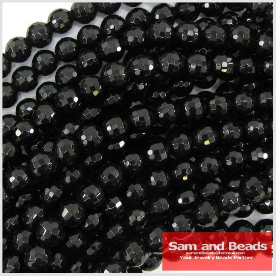 6mm faceted black onyx agate round beads strand .jpg