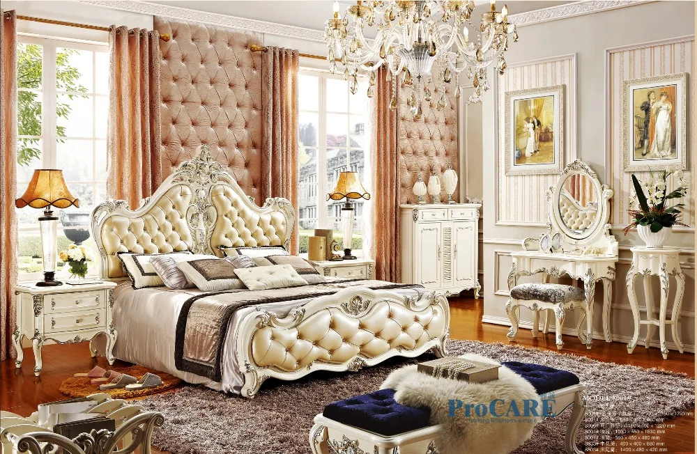 Luxury European Royal Style White Solid Wood Hand Carved Antique Bedroom Furniture Set With 1 8m Genuine Leather Bed Prf8001 Bedroom Furniture Sets Furniture Setbedroom Set Antique Aliexpress