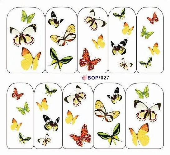 BOP016-BOP030,, 20 листов/партия, смешанная серия, милая переводная наклейка для воды, переводная наклейка, украшение для ногтей в виде бабочки водный деко