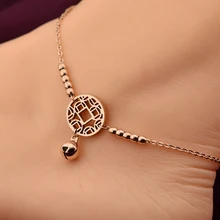 VOGUESS HOT Little Bell Anklet Bracelet Rose Gold Titanium Steel Women Girl Lover Barefoot Anklet Fashion Foot Chain Jewelry