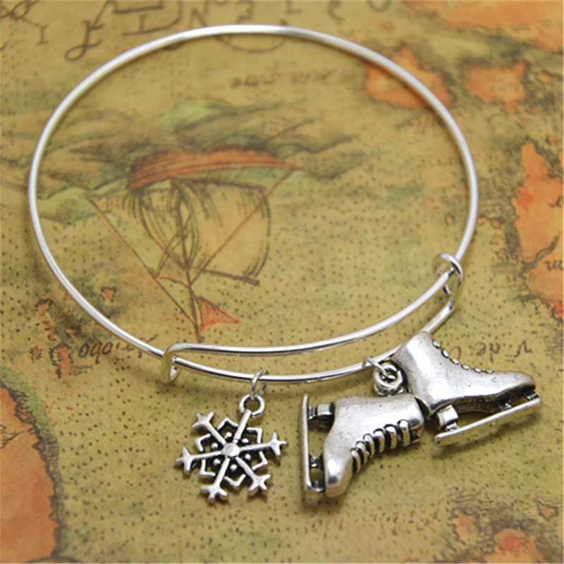 12pcs/lot Ice Skate bracelet Ice Skate Charm bangles adjustable Winter