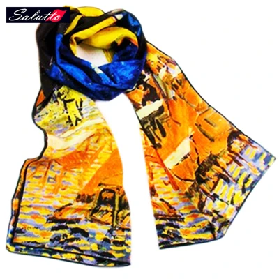 Salutto шелковый шарф Ван Гог Картина маслом долго бренд шелковый шарф Для женщин Лидер продаж высокое качество платок 160x42 см - Цвет: Color10