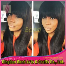 Fashion!!! Human Hair Brazilian Virgin Human Hair Glueless Full Lace Wig With Bangs Wet Straight Lace Front Wigs For Black Women