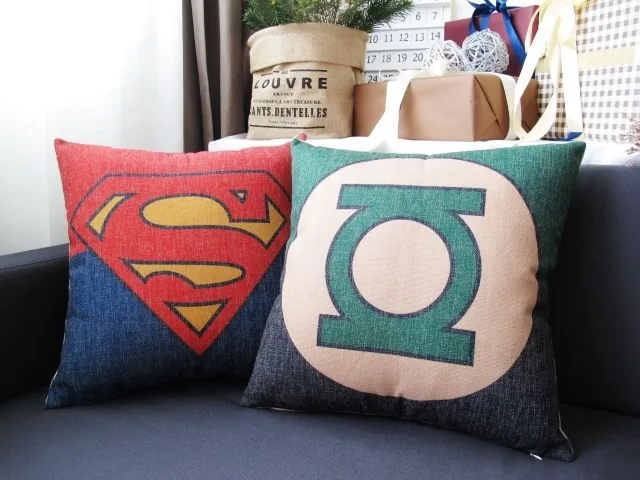 Супермен Зеленый Подушки детские, Бэтмен Подушки Детские Подушки, мешковина Подушки Детские случай домашнего декора диванные подушки хлопок Подушки