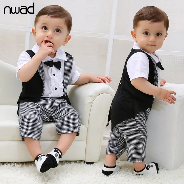 Baby Boy Tuxedos Romper 2017 New Summer Gentleman Plaid Clothing For