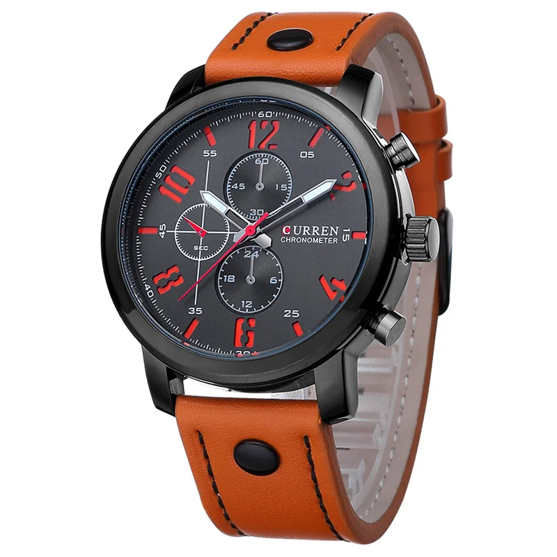 2017 Luxury Brand CURREN Businessmen's Watch Multi Color Leather Band Men's Quartz-watch Waterproof Military with box 8192 | Наручные