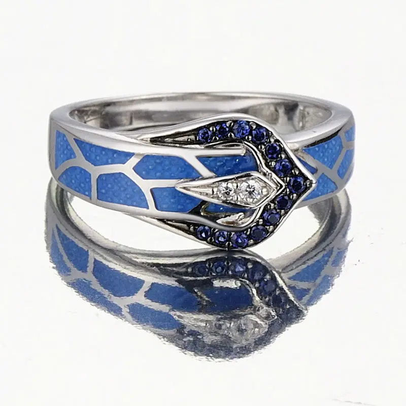 Silver Snake Ring for Women Blue Stone Blue HANDMADE Enamel Rings Pure 925 Sterling Silver Fashion Jewelry