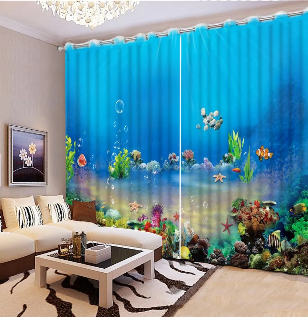 

Home Decor Living Room Natural Art High Quality Customize size Modern ocean seaworld window curtains for living room