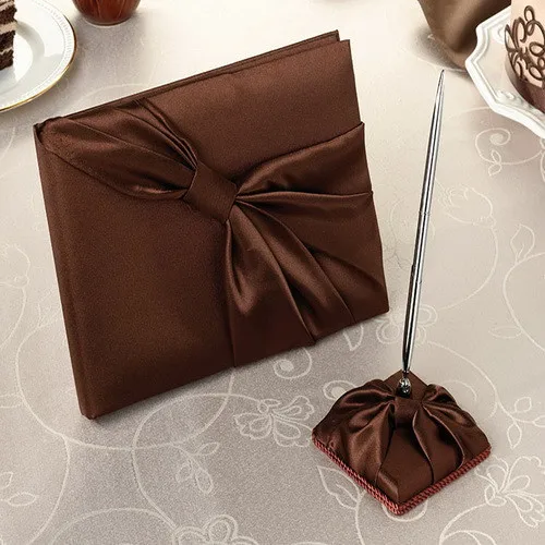 Свадебные Rich Chocolate Brown Гостевая книга и ручка Набор 1017
