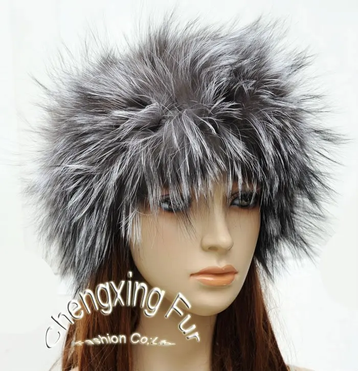 CX-S-133  Silver Fox Fur Stretch Snood / Headband ~ DROP SHIPPING