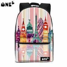 2016 ONE2 Дизайн цвет строительство pattern нейлон печати мешок школы милый рюкзак с ноутбуком отсека для девочек-подростков