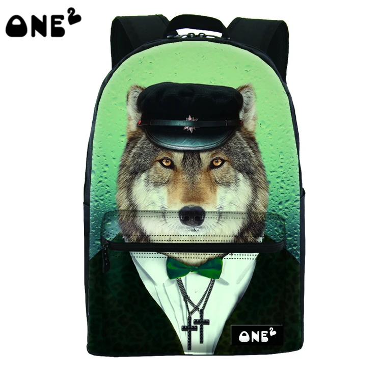 2016 ONE2 Design cute dog pattern printing hot sale college canvas zipper bag fashion women bag