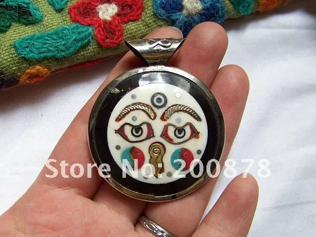 Tibet JewelryTBP246 тибетские TAIJI подвески-Амулеты, OM двойные стороны totem ox кости талисманы Будда глаз