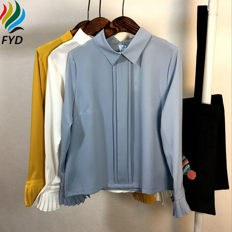Woman Blouses 2017 New Spring Solid Petal Sleeve Women Chiffon Tops Shirt Casual Turn-Down Collar Office Lady Work Wear Blouse |