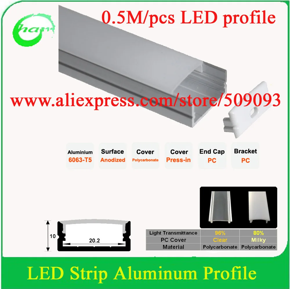 

6pcs Free Shipping 0.5M Super Slim Recessed Aluminum LED Profile without Flange Using for Strip within 20mm