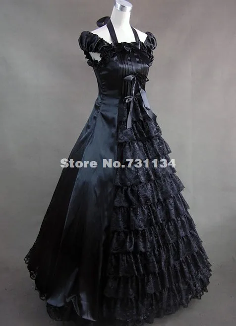 Элегантное и изящное черное платье в готическом стиле, элегантное черное готическое платье в викторианском стиле