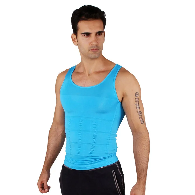 Blue Для мужчин, плотные, эластичные для похудения Body Shaper жилет рубашка Abs Абдо Для мужчин тонкий 7 цветов классические майку правильной осанки машина для похудения тела N жизни - Цвет: Blue