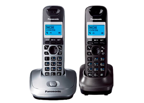 Panasonic KX-TG2512RU1 DECT телефон, телефонный справочник на 50 записей, Эко-режим, возможность установки на стене, 10 мелодий звонка, голубая подсветка дисплея, 16 тональная полифония, АОН, Caller ID