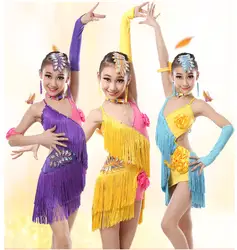 Лидер продаж Новые Модные с кисточками для девочек Костюмы для латиноамериканских танцев танцевальная одежда малыша Танцы платье костюм 3