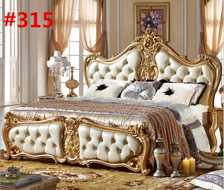 

Hand carving wooden bed,golden color wood bed 315