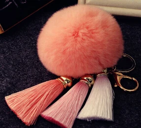 Красочные высококачественные меховые брендовые сумки брелок для ключей помпон автомобильный брелок кролик меховой шар брелок меховой бренд брелоки меховой брелок - Color: korean pink