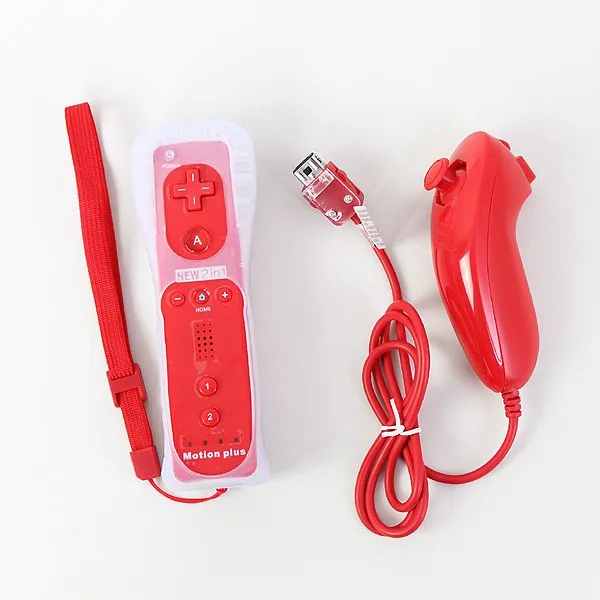 2-в1 беспроводной пульт дистанционного управления и Nunchuk контроллер для nintendo wii с MOTION PLUS защитный силиконовый чехол+ ремешок на руку