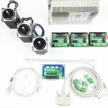 CNC Router Kit 3 Axis, 3pcs TB6560 1 axis stepper motor driver+one breakout board+3pcs Nema23 312 Oz-in motor+one power supply