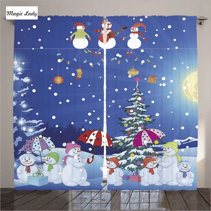 Шторы Дети Гостиная Спальня Семья Снеговиков Партии Зонтики Рождественская Елка