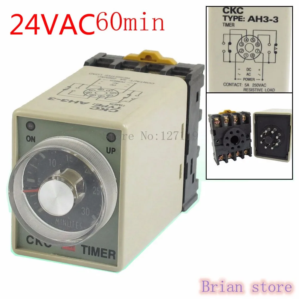 

60min AH3-3 Power on Delay Timer Time Relay 24VAC Plastic Housing 8 Pin