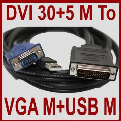 Бесплатная доставка + высокое качество + 30 + 5 Булавки dvi до 15 Булавки VGA M/M + кабель USB для crt ЖК-дисплей PC