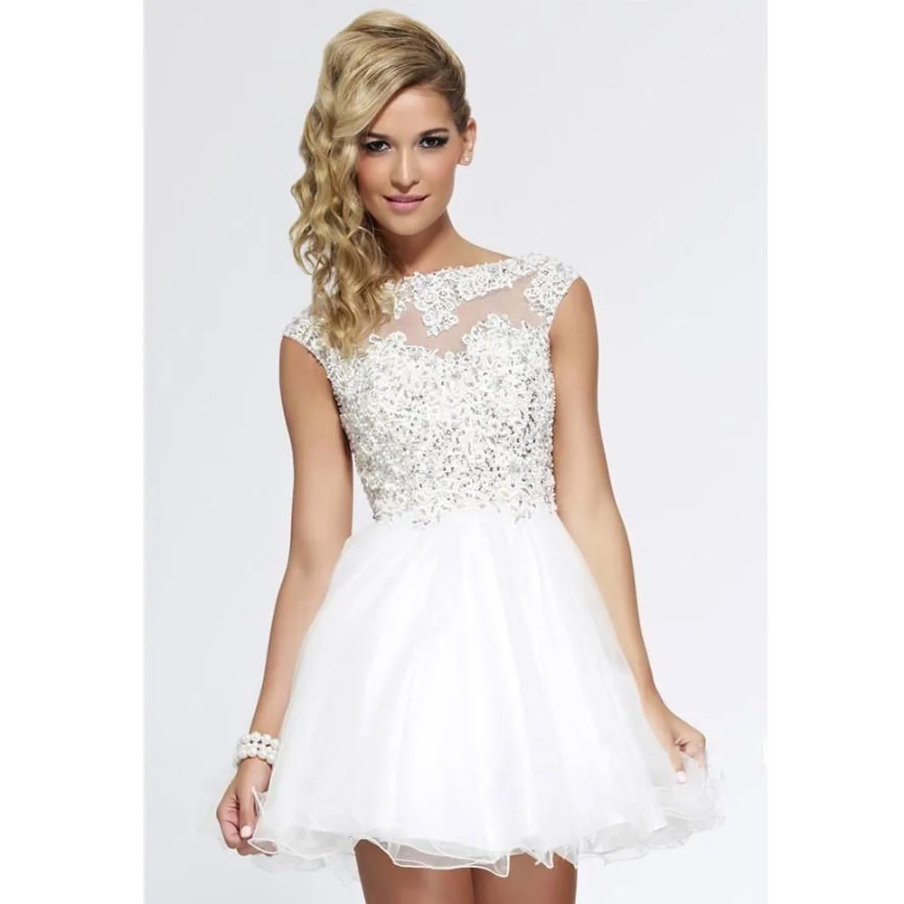 Wedding White Graduation Dresses online buy wholesale short white graduation dresses from china 2017 new beading dress girls open back 8th grade prom homecoming dresses