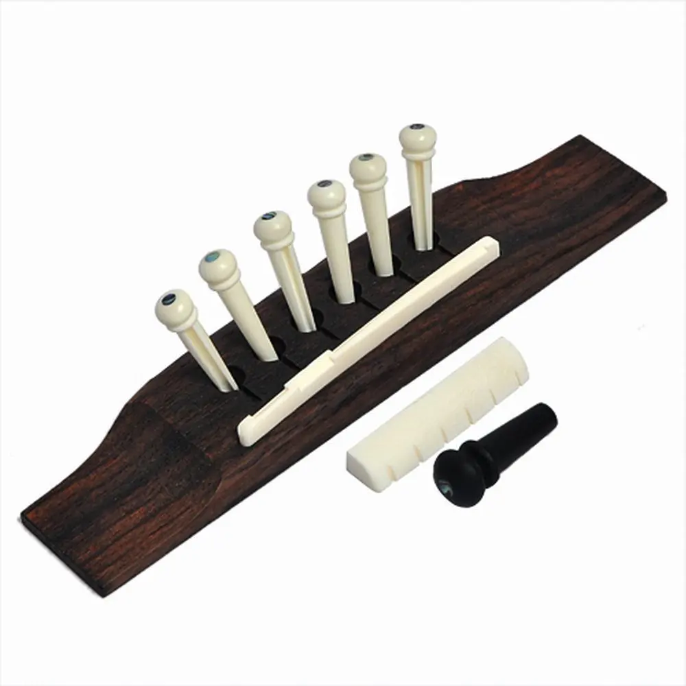 1set Acoustic Guitar Ebony Bridge+bone Pins/saddle/nut High Quality