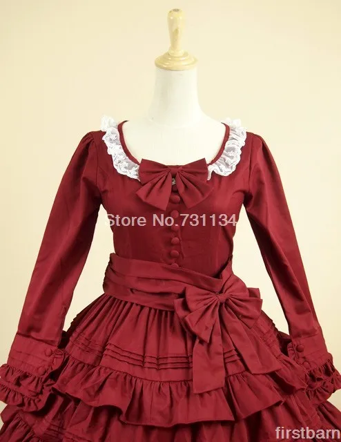 Элегантные красные с длинными рукавами Готическая Лолита платье, готический Костюмы для Для женщин