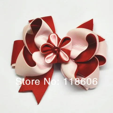 Red kanzashi flower alligator clip.jpg