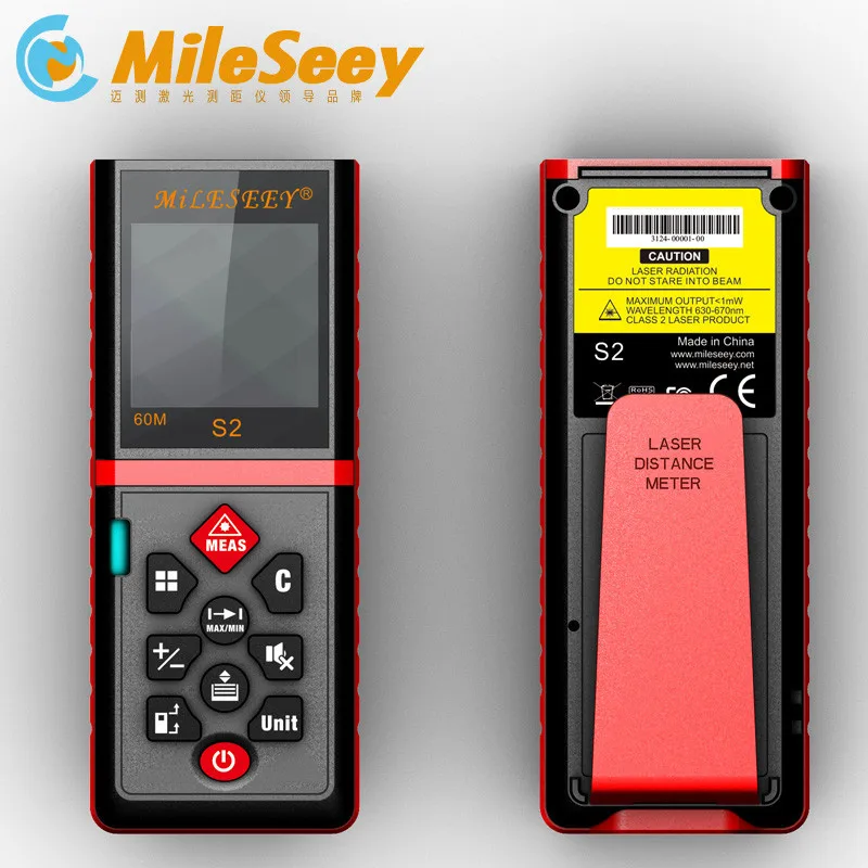 Mileseey S2 лазерный дальномер 40 м 60 м 100 м с пузырьковым уровнем умный Одноместный лазерный дальномер для измерения площади и объема