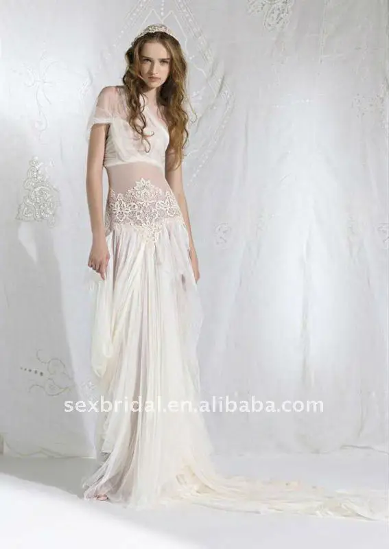 Beautiful Exotic Bohemian Ivory One Shoulder Slim Lace Chiffon Voile Beautiful Exotic Bohemian Ivory One Shoulder Slim Lace Chiffon Voile Floor Length Wedding Dress He Sl003 In Dresses From Weddings Events On