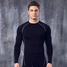 Для Мужчин's body shaper фитнесс Одежда футболки эластичные компрессионные быстрое высыхание топы с длинными рукавами MA25