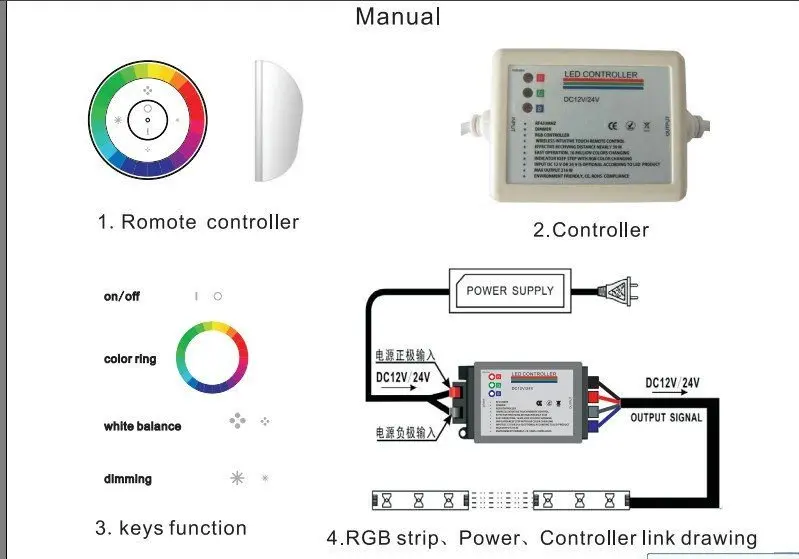 Беспроводной кнопочный RGB контроллер для светодиодной ленты, max216W