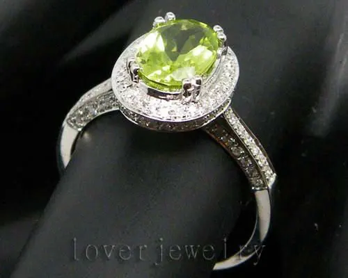 3.30Ct натуральным бриллиантом Перидот обручальное кольцо, Перидот кольцо в твердом 14 К/585 Белое золото для женщин