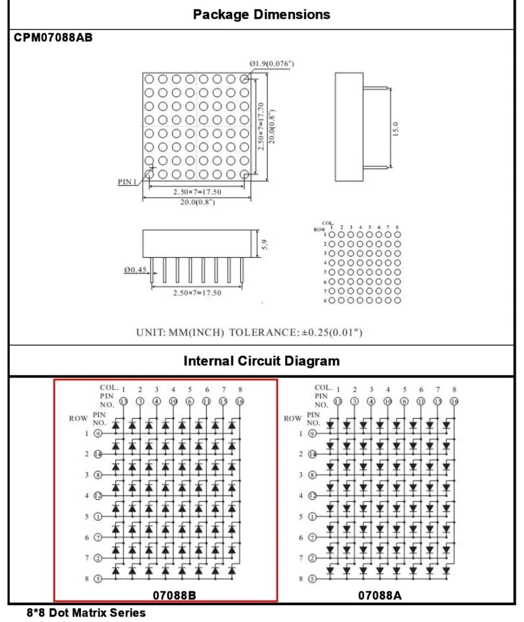 CPM07088BR 10 шт 8x8 20mmx20 мм точка матрица 1,9 мм общий анод красный