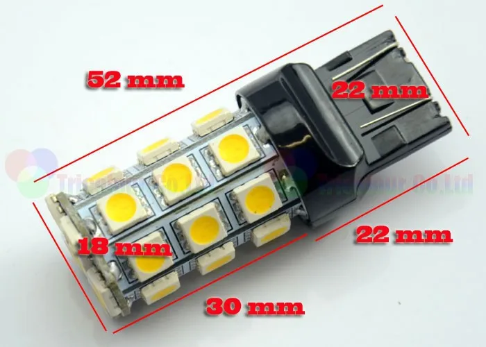 Autoec автомобиля Фары заднего хода LED автолампы T20 W21W W21/5 Вт 7440 7443 27 LED SMD5050 195lm синий желтый красный белый 50 шт.# ld06