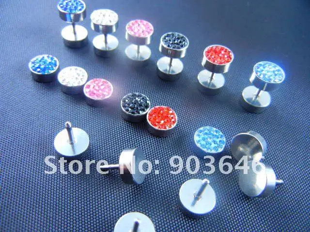 LOT50pcs Украшения для тела-блеск хрустальные камни Поддельные беруши Иллюзия уха сужается жук подключаемые туннели бесплатная доставка 8 мм