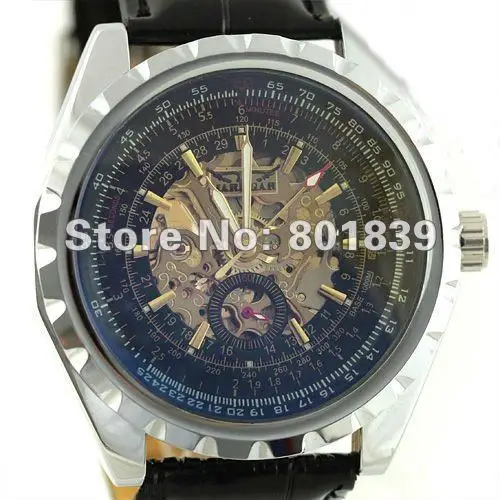 Mens Black Dial Blue Face Automatic Wrist Watch Skeleton Rare Nice Gift Wholesale Price A486