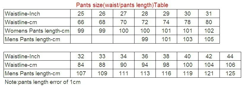 pant size in inches