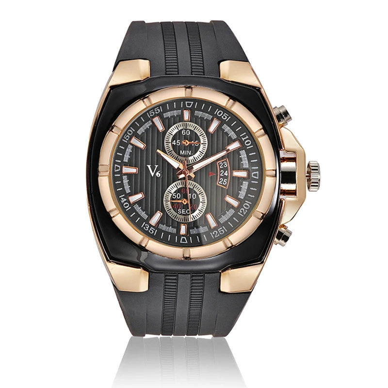 

2018 New Brand V6 Watch Men Military Sports Watches Fashion Silicone Waterproof Analog Date Rose gold Watch For Men Clock